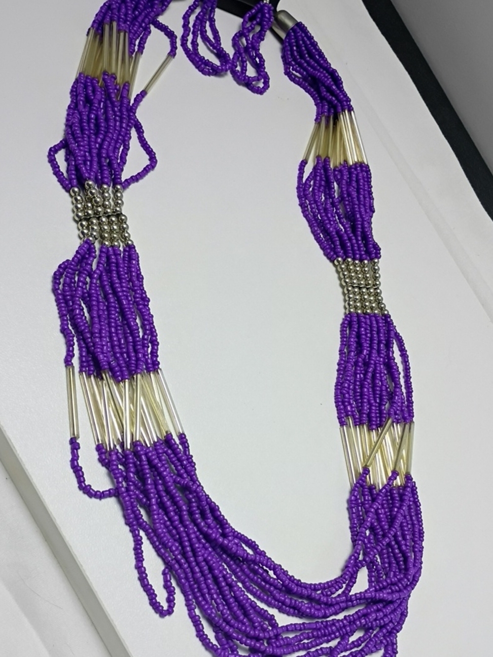 Purple Multi-Strand Beaded Necklace And Earrings